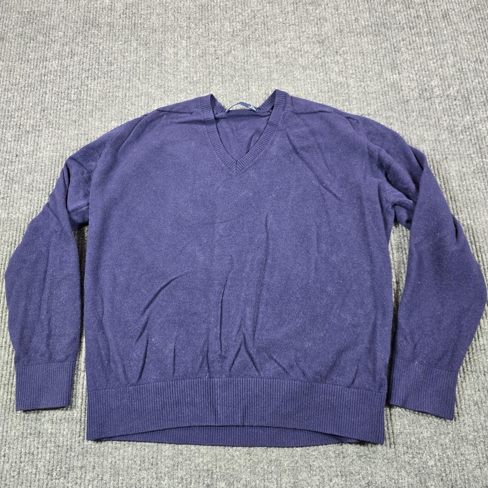 B Draddy Sweater Mens XL Blue Merino Wool‎ Cashmere V Neck Pullover Knit Golf